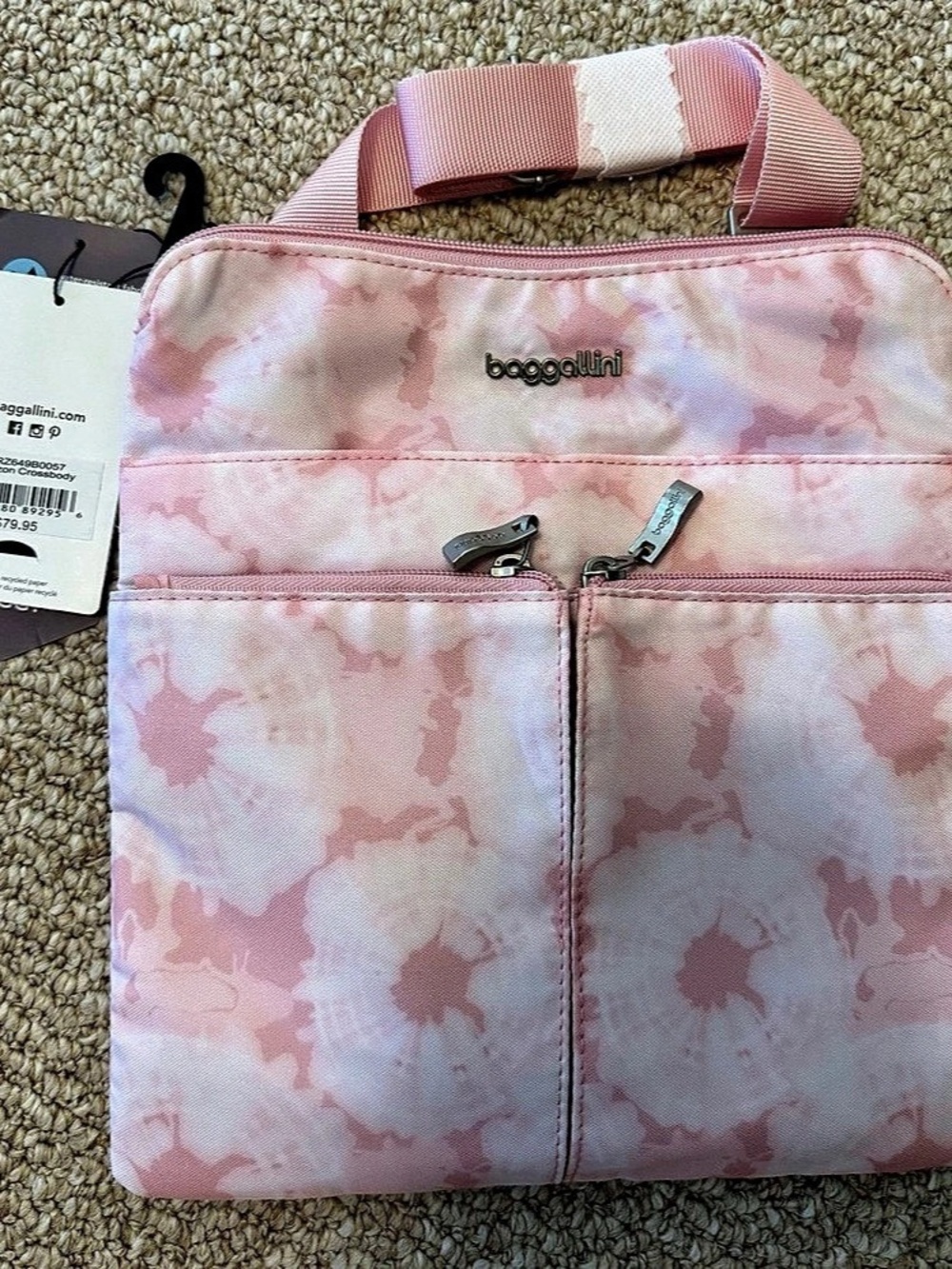 Baggallini Horizon Crossbody Bag in Pink & White tie-dye NWT